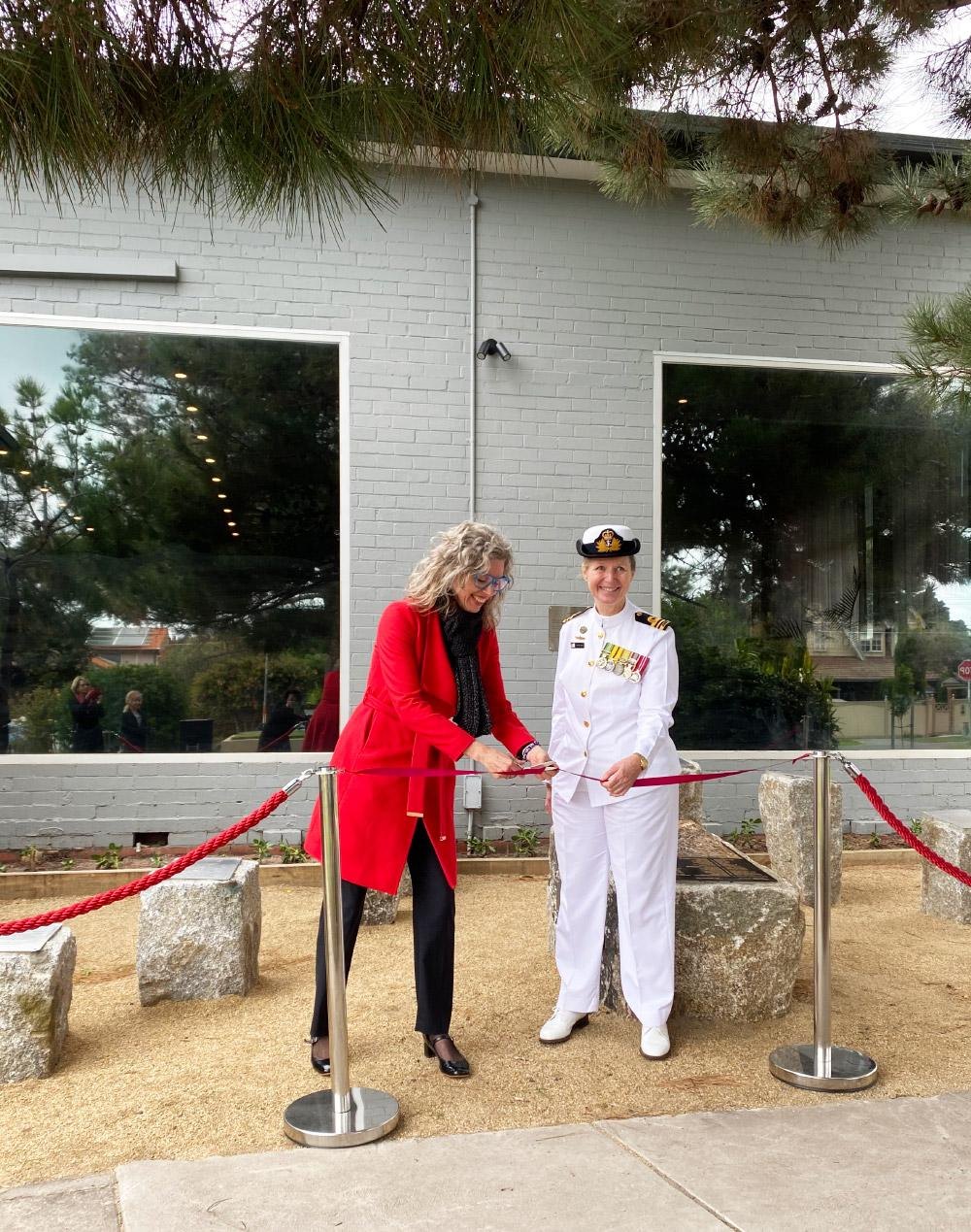 The ribbon cutting to open the memorial garden