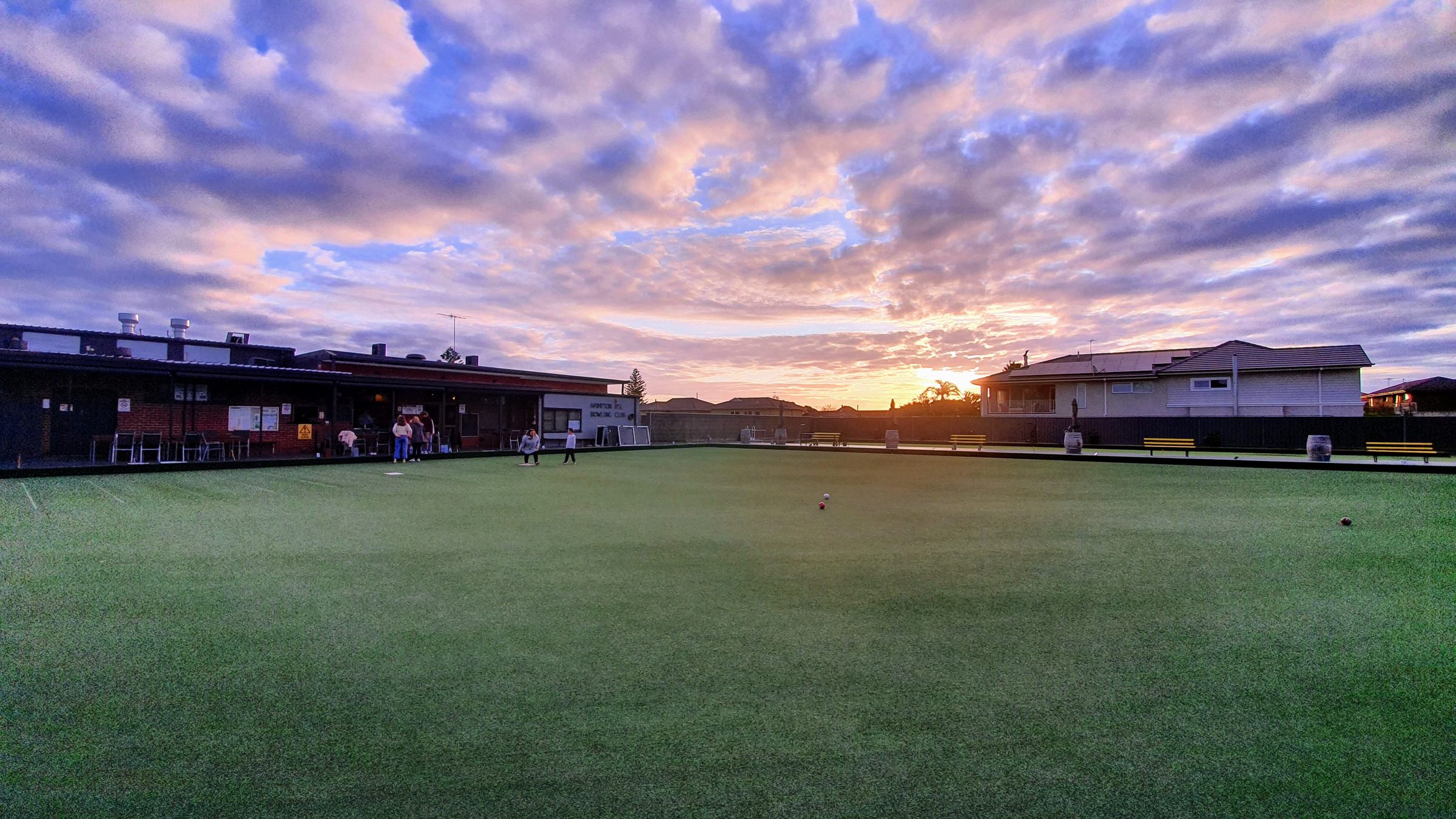 Sunset over the bowling green at Hampton RSL