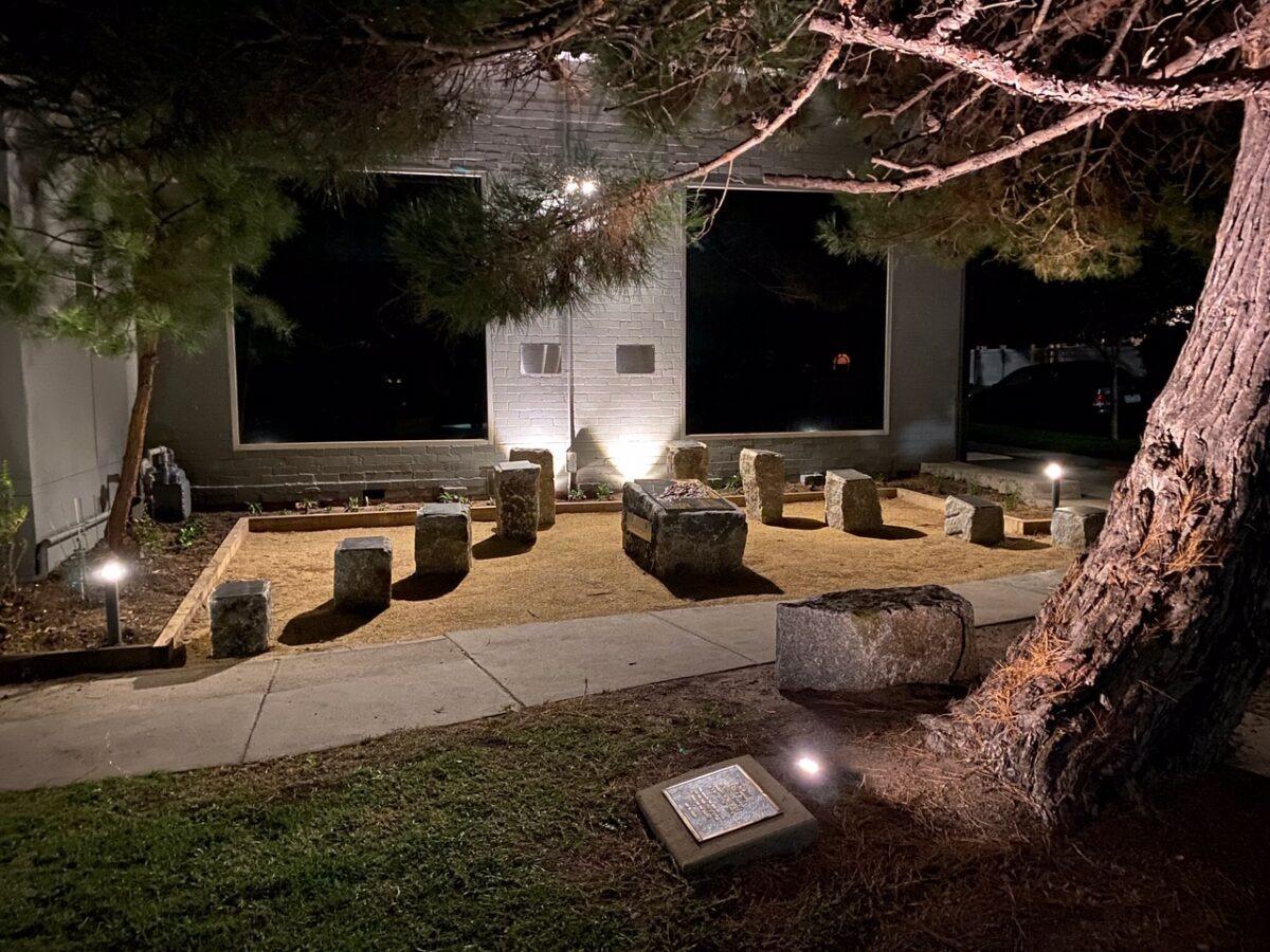 The Gallipoli Memorial Garden at Hampton RSL, lit up at night