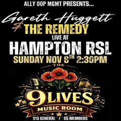 Gareth Huggett and The Remedy, Sunday 8 November, 2:30pm