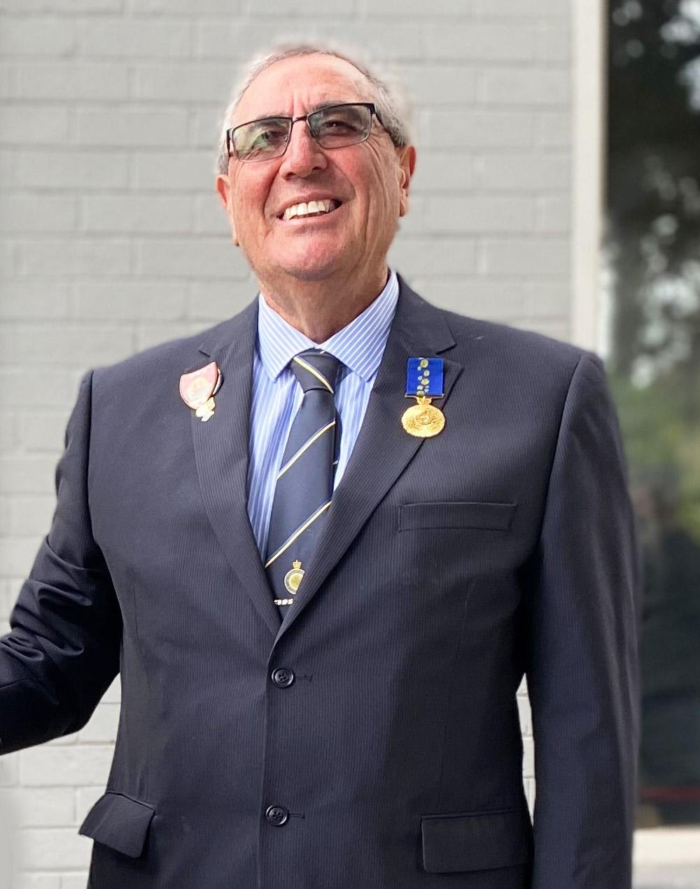 A Hampton RSL member wearing his service medal